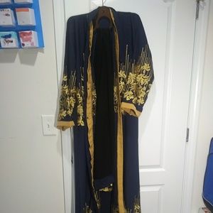 Navy and gold embroidery abaya S / M 54"